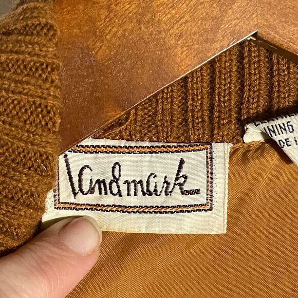 Vintage Suede Knit Jacket M 70s Orange Brown Cowhide Full Zip Retro Ricky Style - Picture 7 of 14